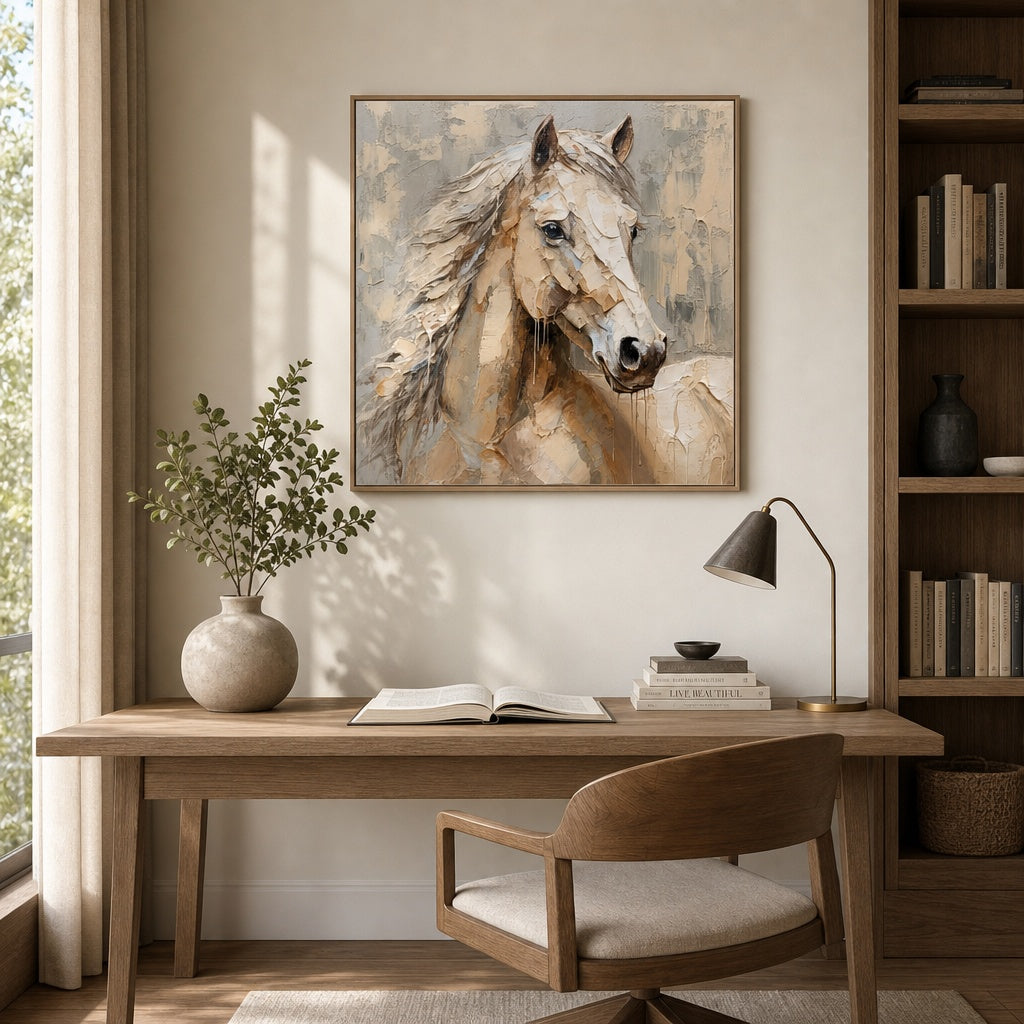 White Horse Textured Equestrian Painting