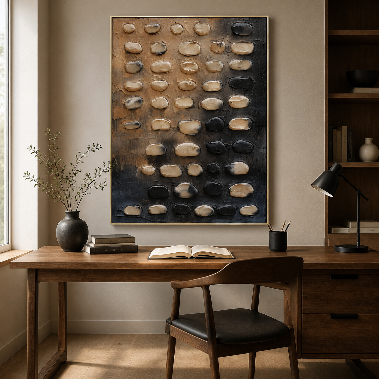 Earthstone Rhythm – Brown and Black Textured Abstract Painting