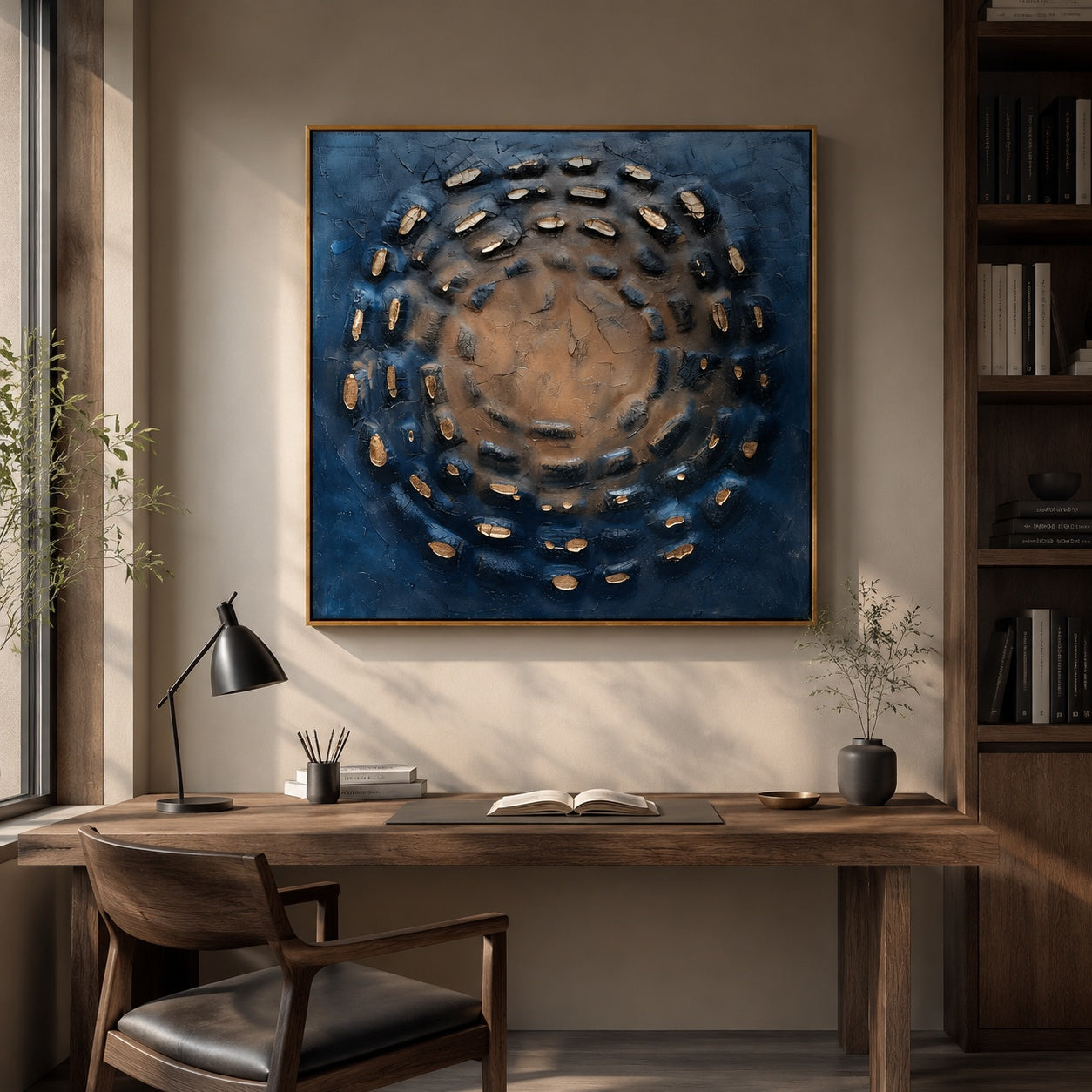 Celestial Stone Spiral – Blue and Brown Textured Abstract Painting
