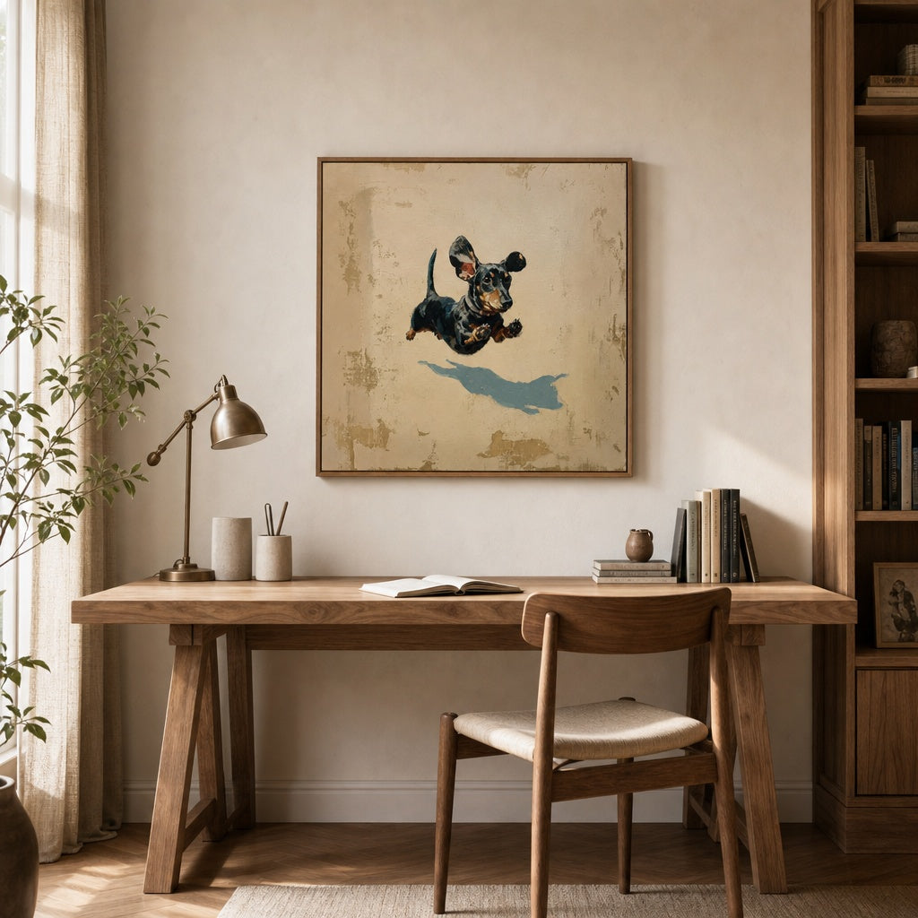 Flying Dachshund Dog Minimalist Painting