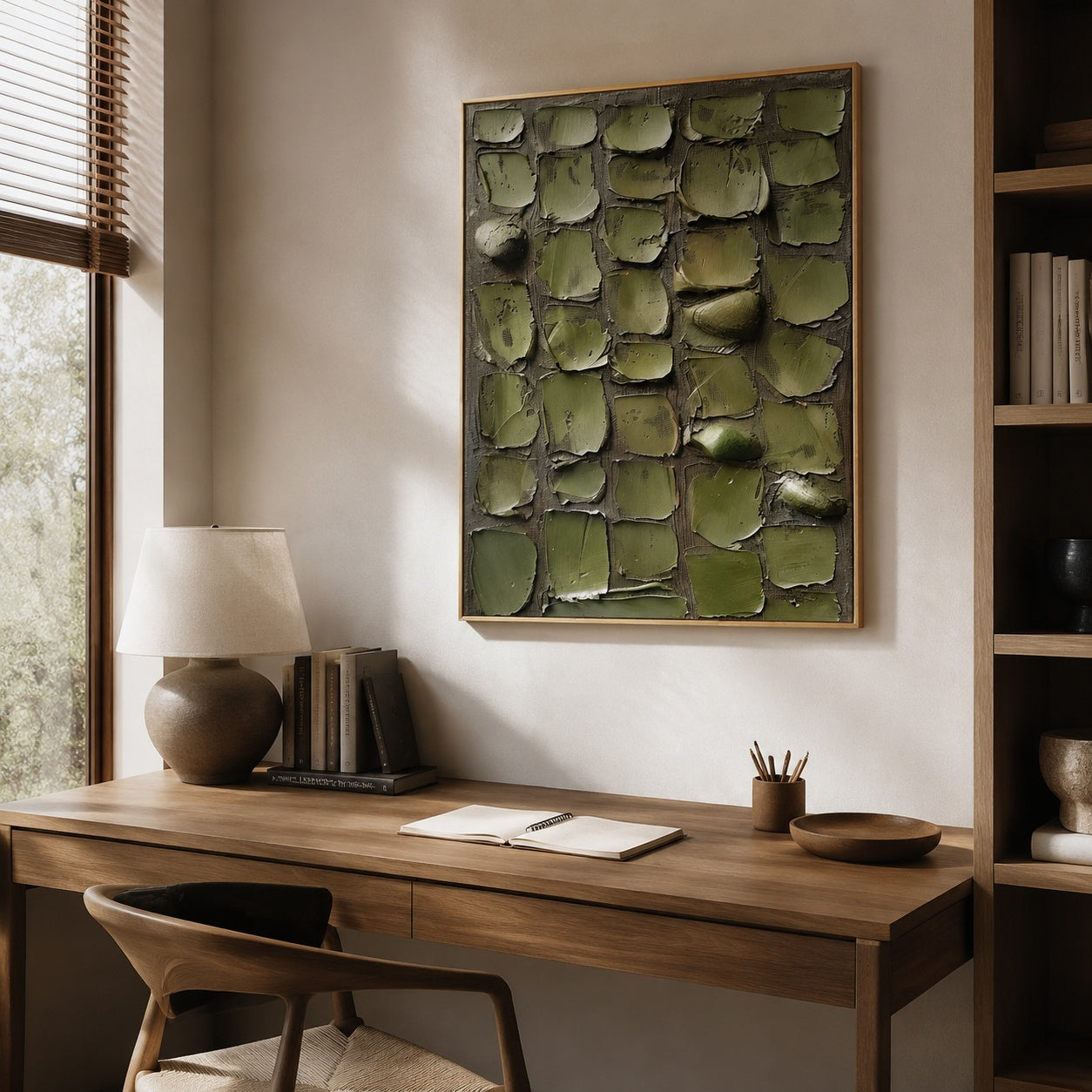 Olive Stone Mosaic – Green Textured Abstract Painting