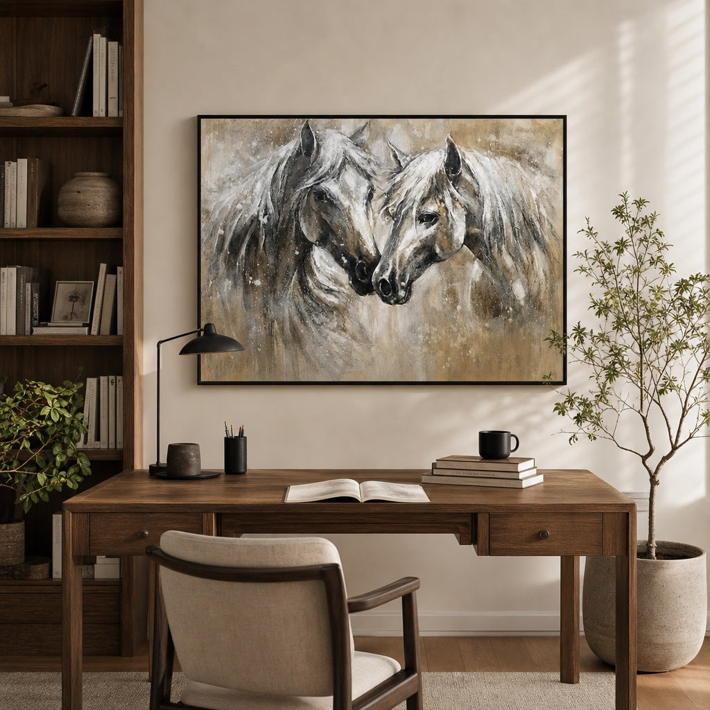 White Horse Couple Portrait Painting