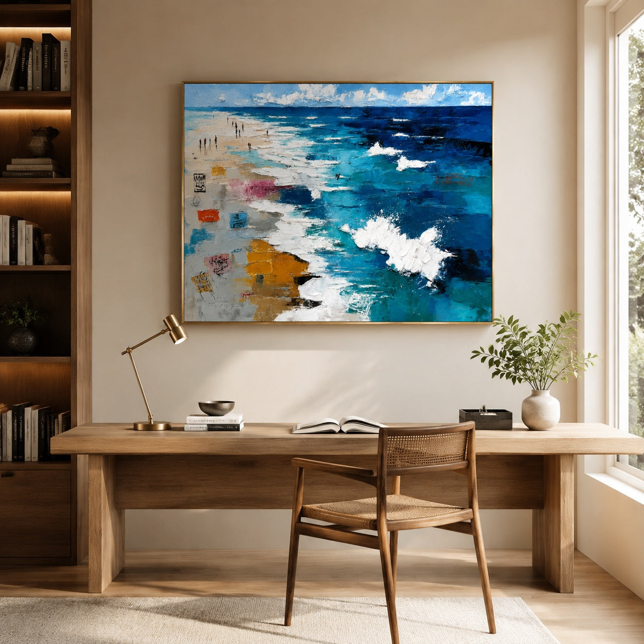 Turquoise Ocean Shore – Textured Abstract Beach Painting