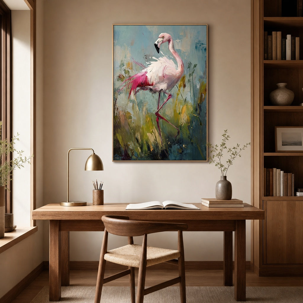 Pink Flamingo Coastal Bird Painting