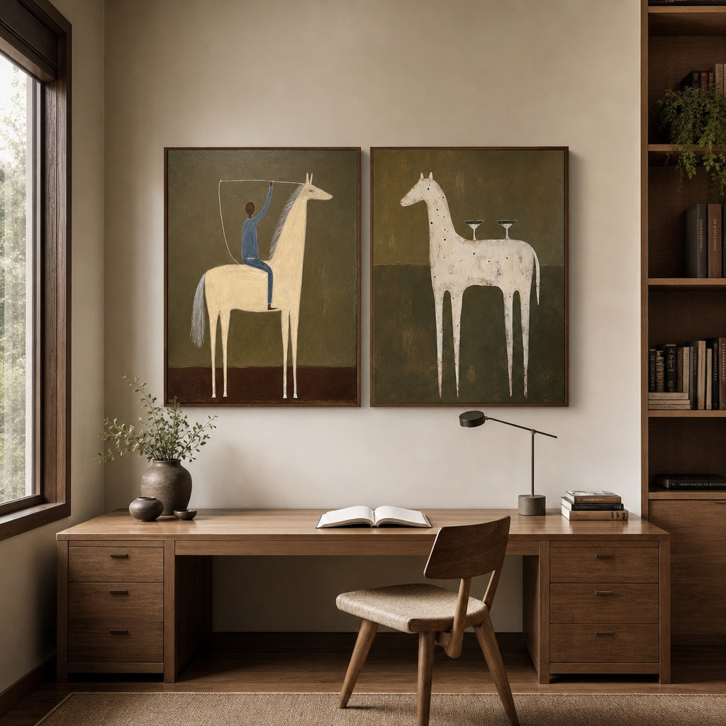 Minimalist Horse Duo Bohemian Painting