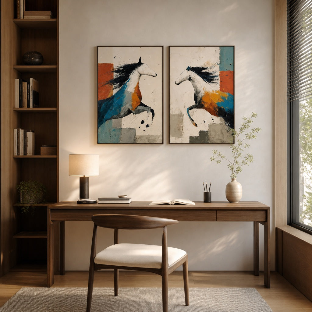 Colorful Horse Duo Abstract Painting