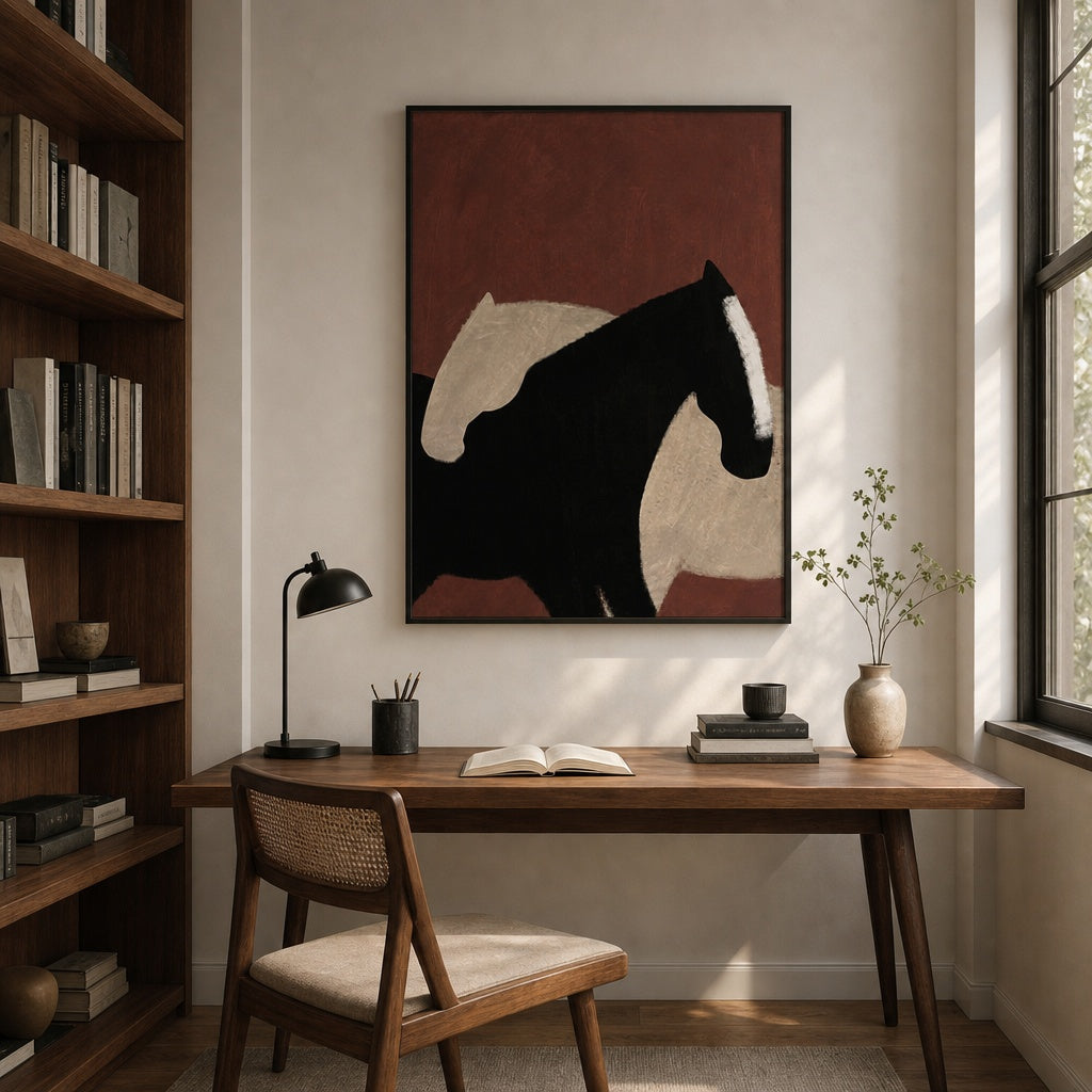 Black and White Horse Abstract Painting