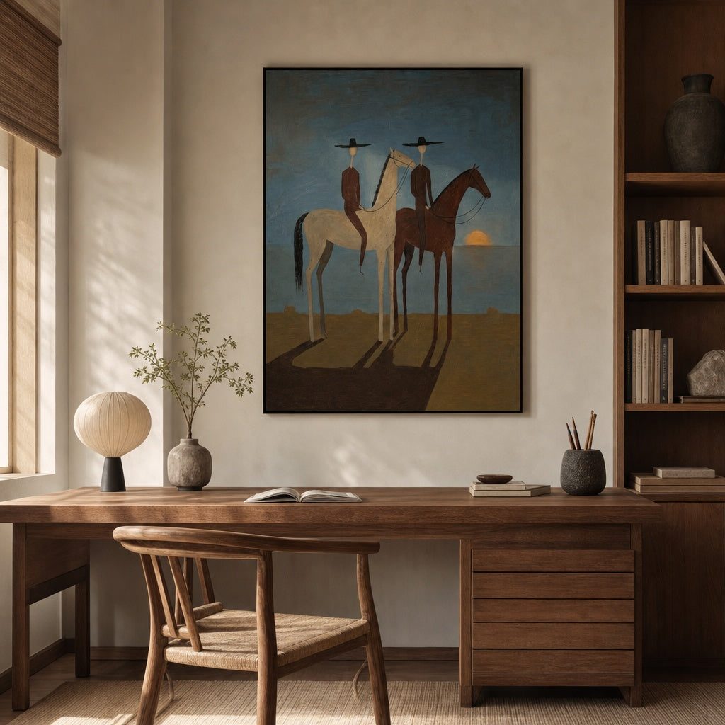 Vintage Horse Riders Sunset Painting