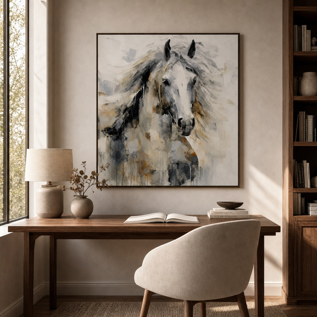White Horse Abstract Portrait Painting