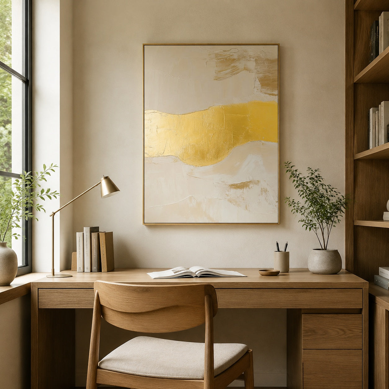 Golden Horizon – Neutral Gold Abstract Textured Painting