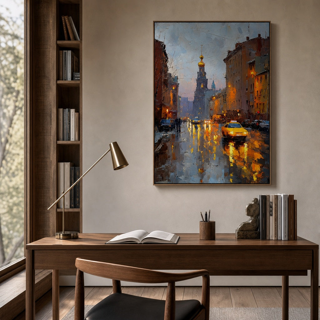 Rainy City Evening Glow
