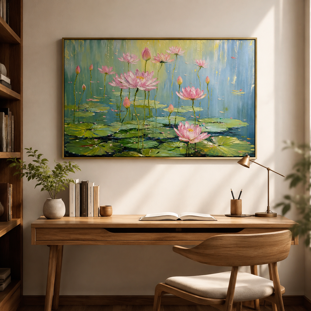 Lotus Garden in Bloom – Pink Impressionist Floral Painting
