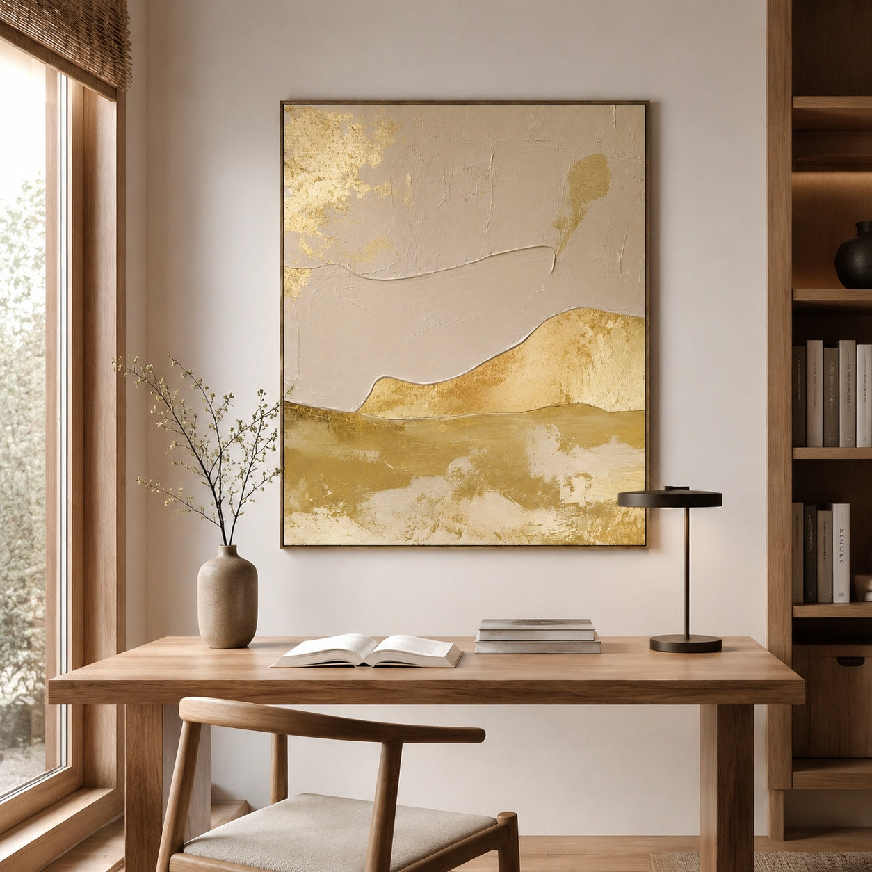 Golden Serenity Flow – Neutral Gold Abstract Textured Painting