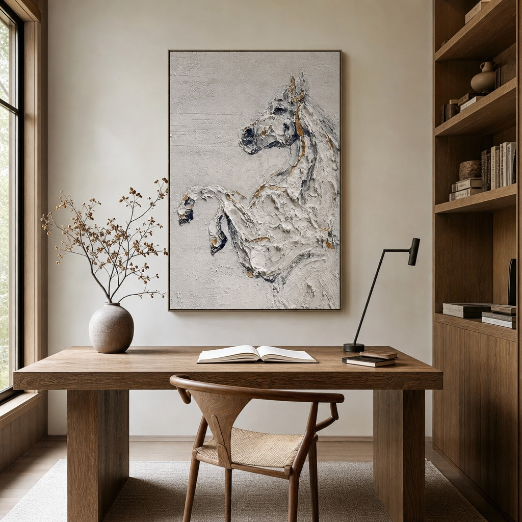 White Horse Textured Abstract Painting