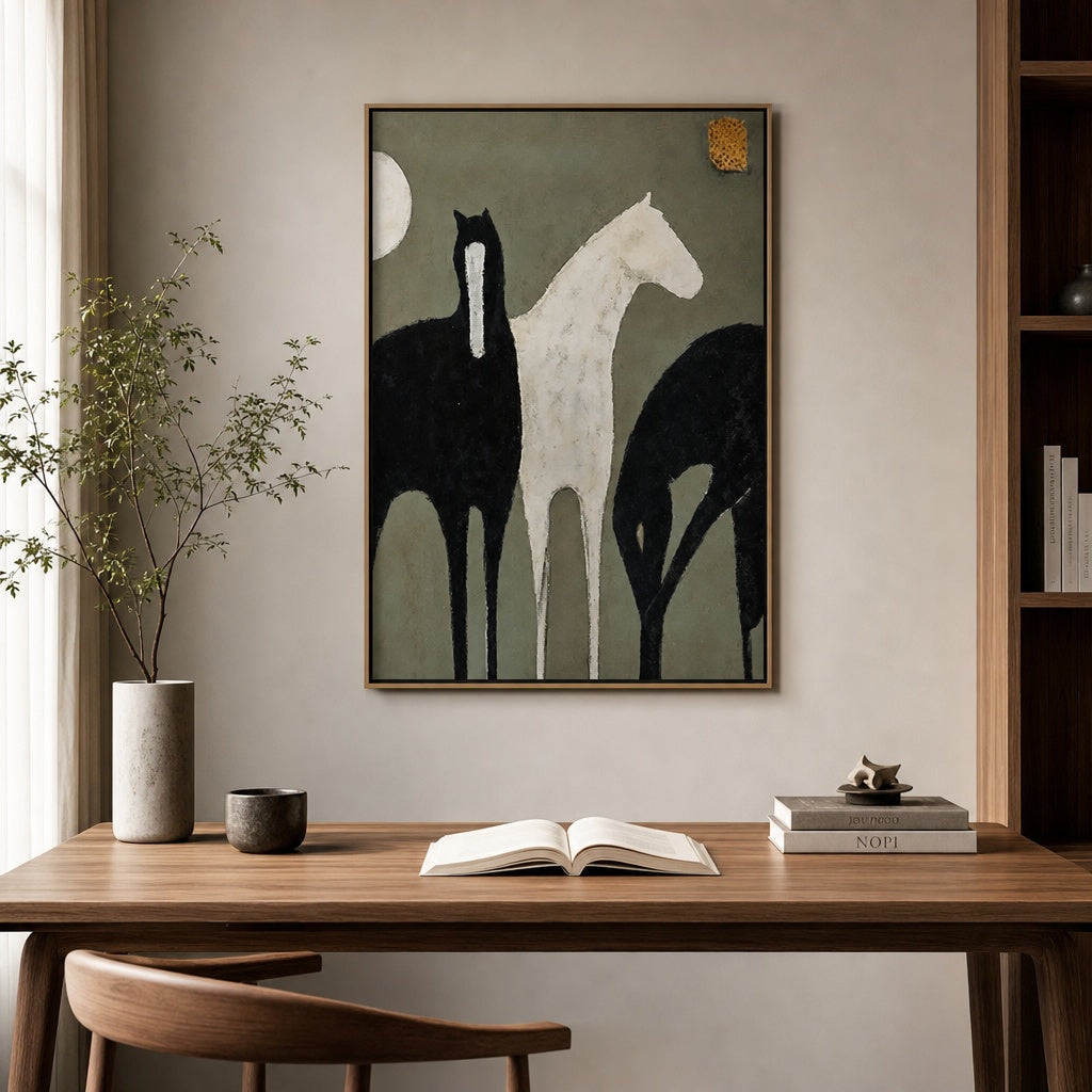 Black and White Horse Silhouette Painting