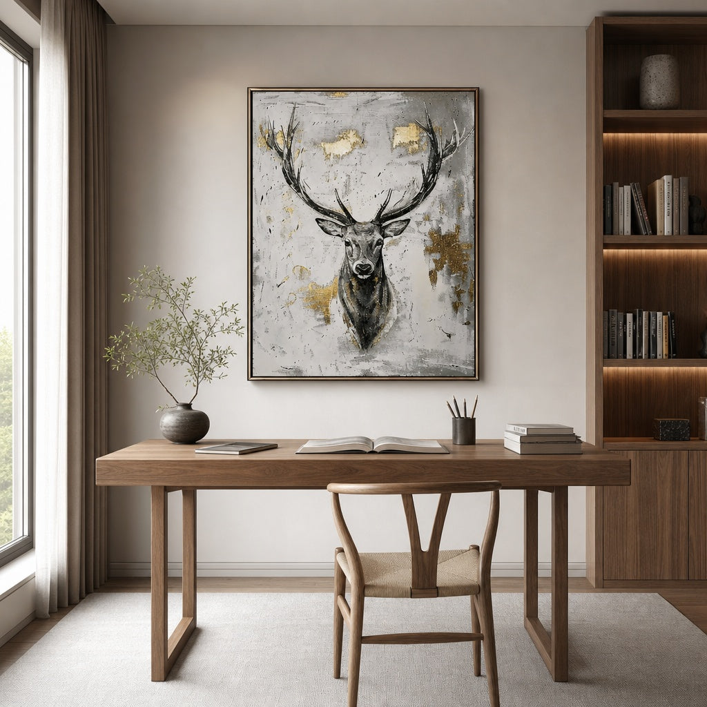 Black Deer Rustic Wildlife Painting