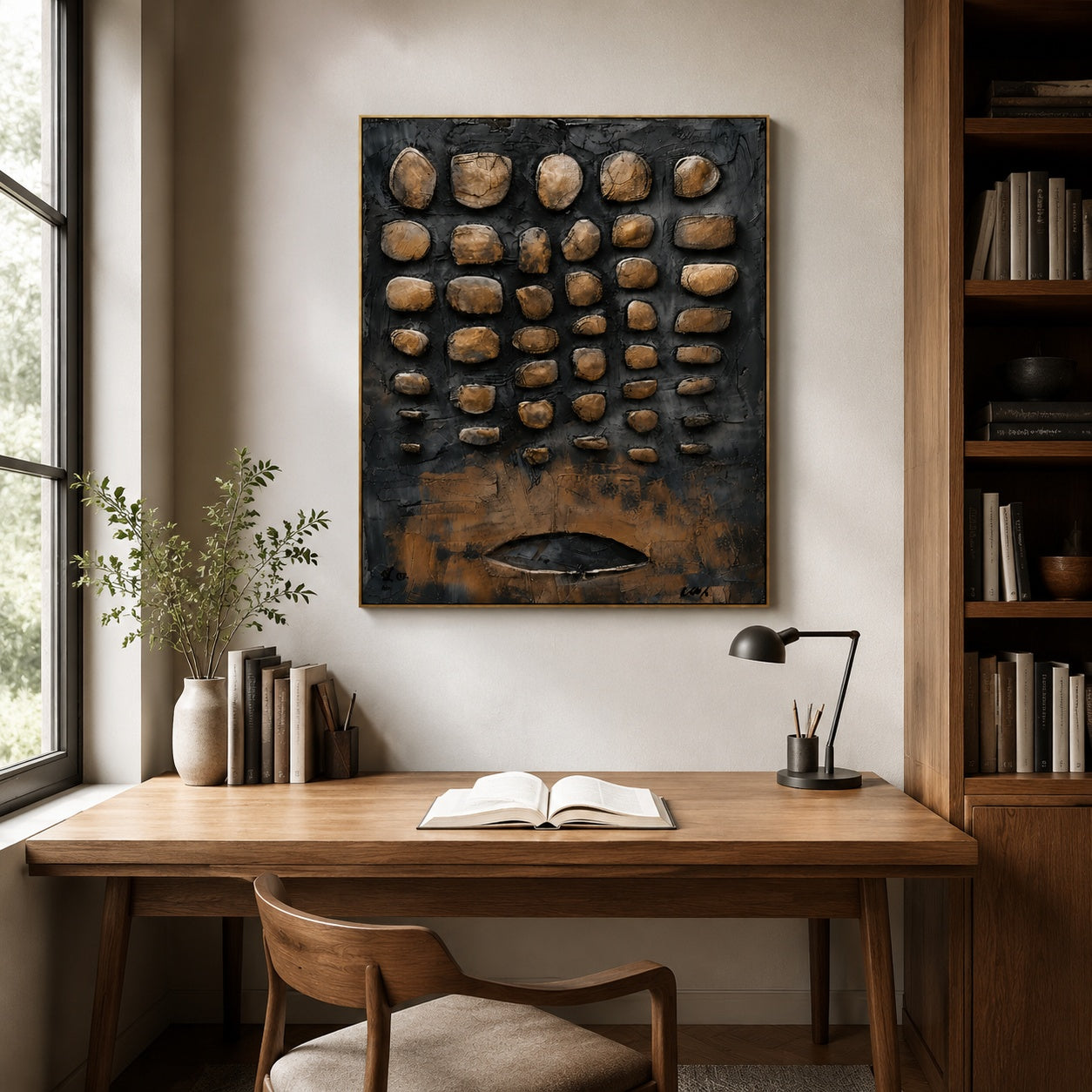 Stone Vessel – Brown and Black Textured Abstract Painting