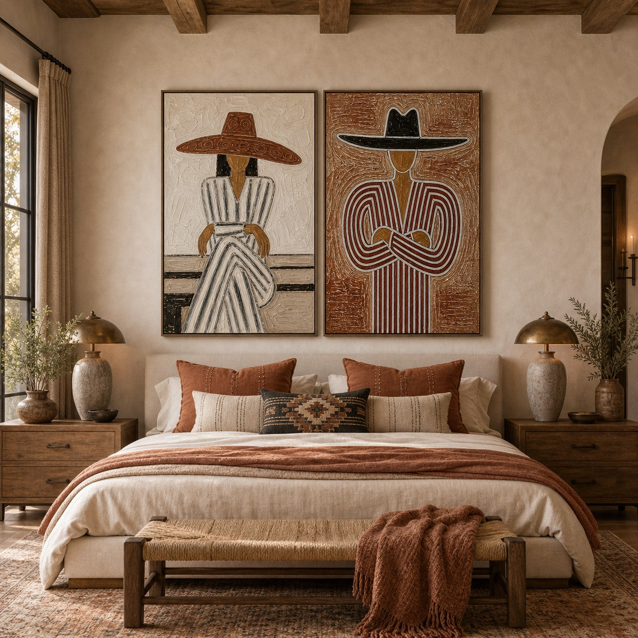 Desert Duo - Hand-Painted Western Portrait Diptych Wall Art