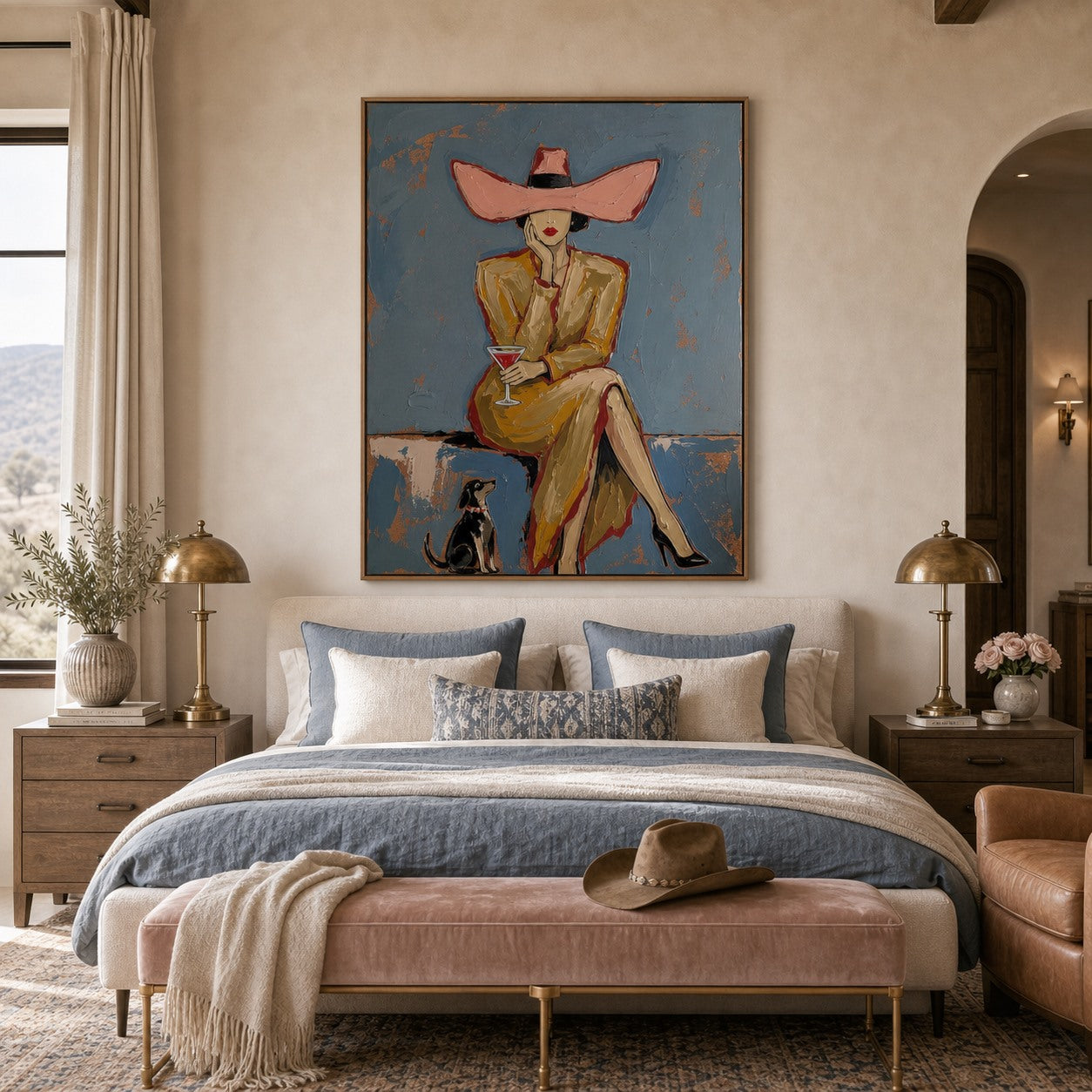 Rose Hat Muse - Hand-Painted Western Fashion Wall Art