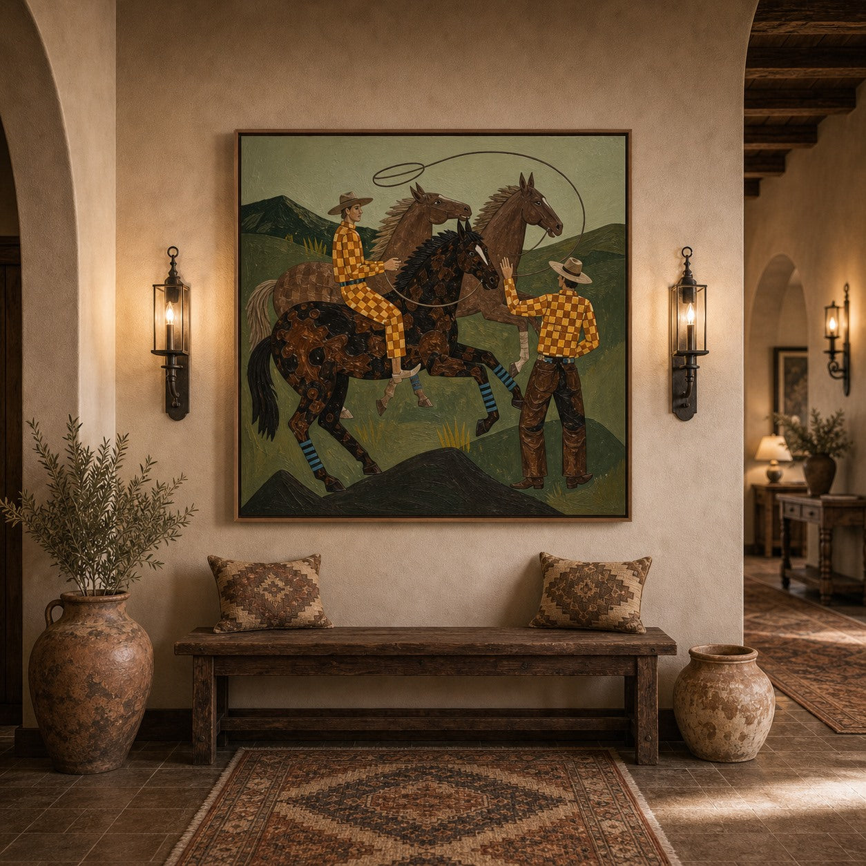 Ranch Roundup - Hand-Painted Western Horse Wall Art