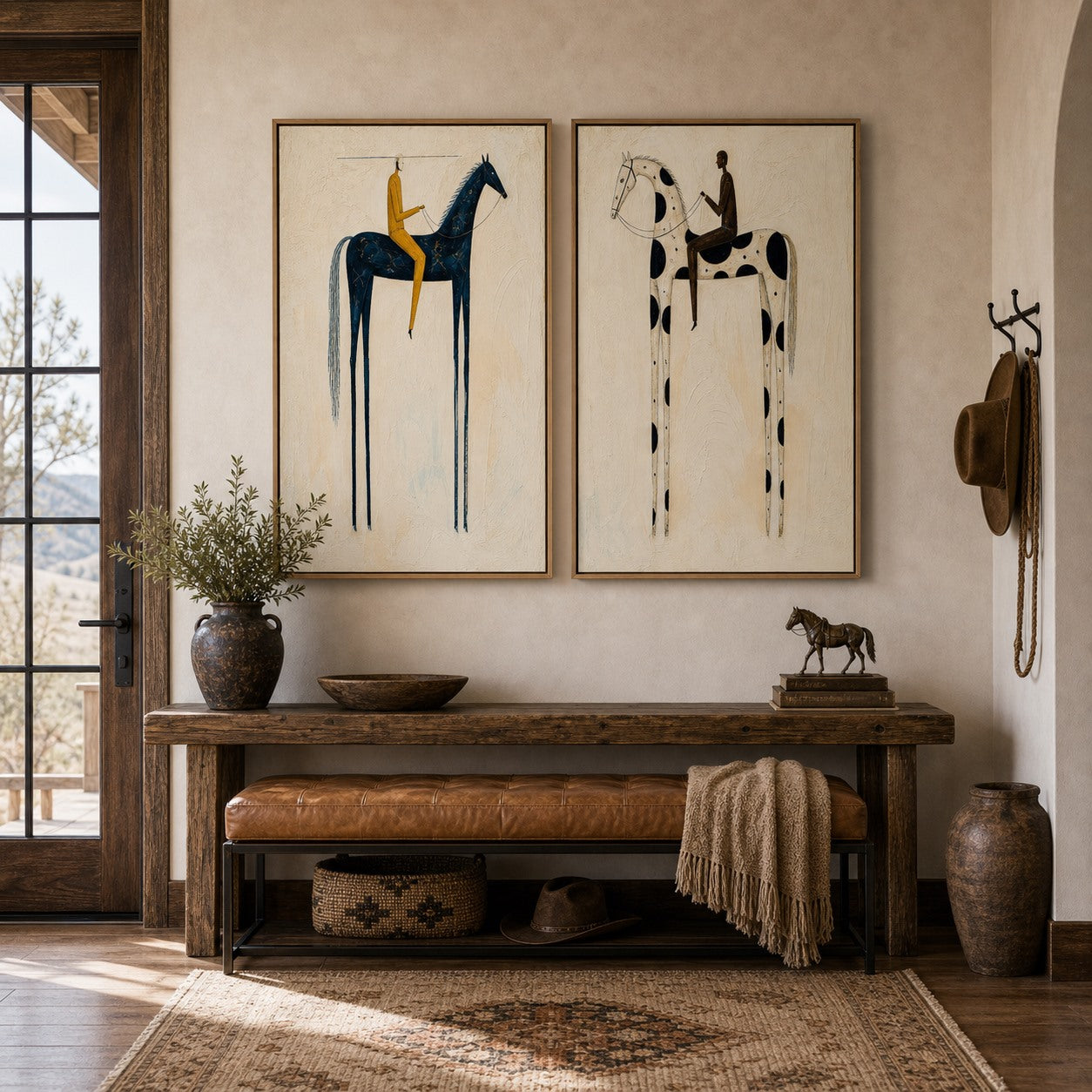 Twin Riders - Hand-Painted Western Horse Diptych Wall Art