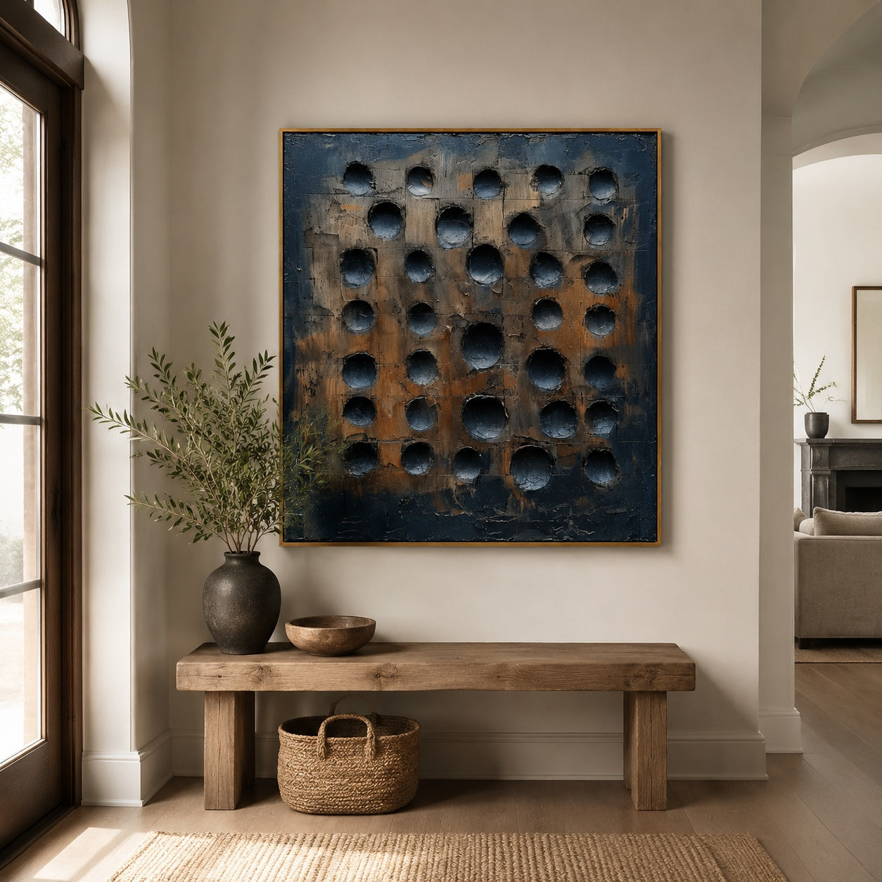 Industrial Stone Matrix – Blue Gray Textured Abstract Painting