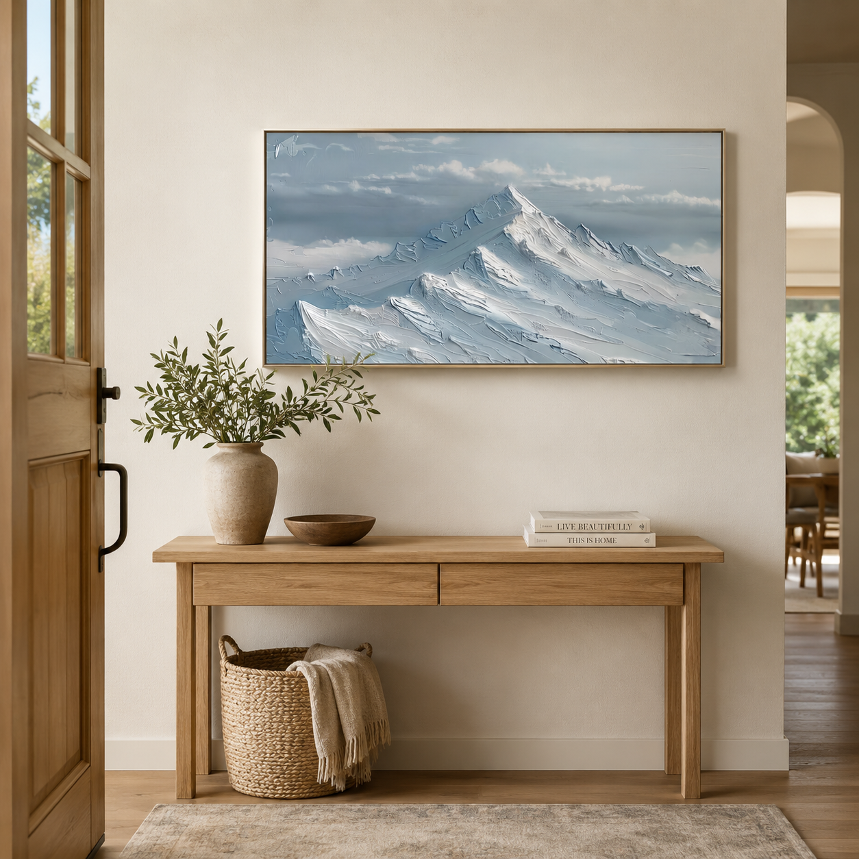 Blue Snow Mountain Peaks – Textured Alpine Landscape Painting