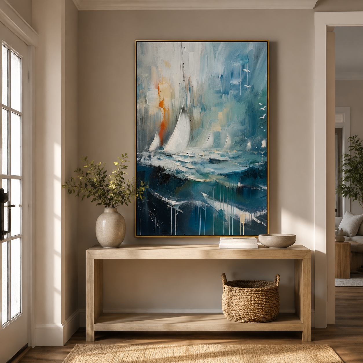 Sailing Through Blue – Abstract Sailboat Seascape Painting