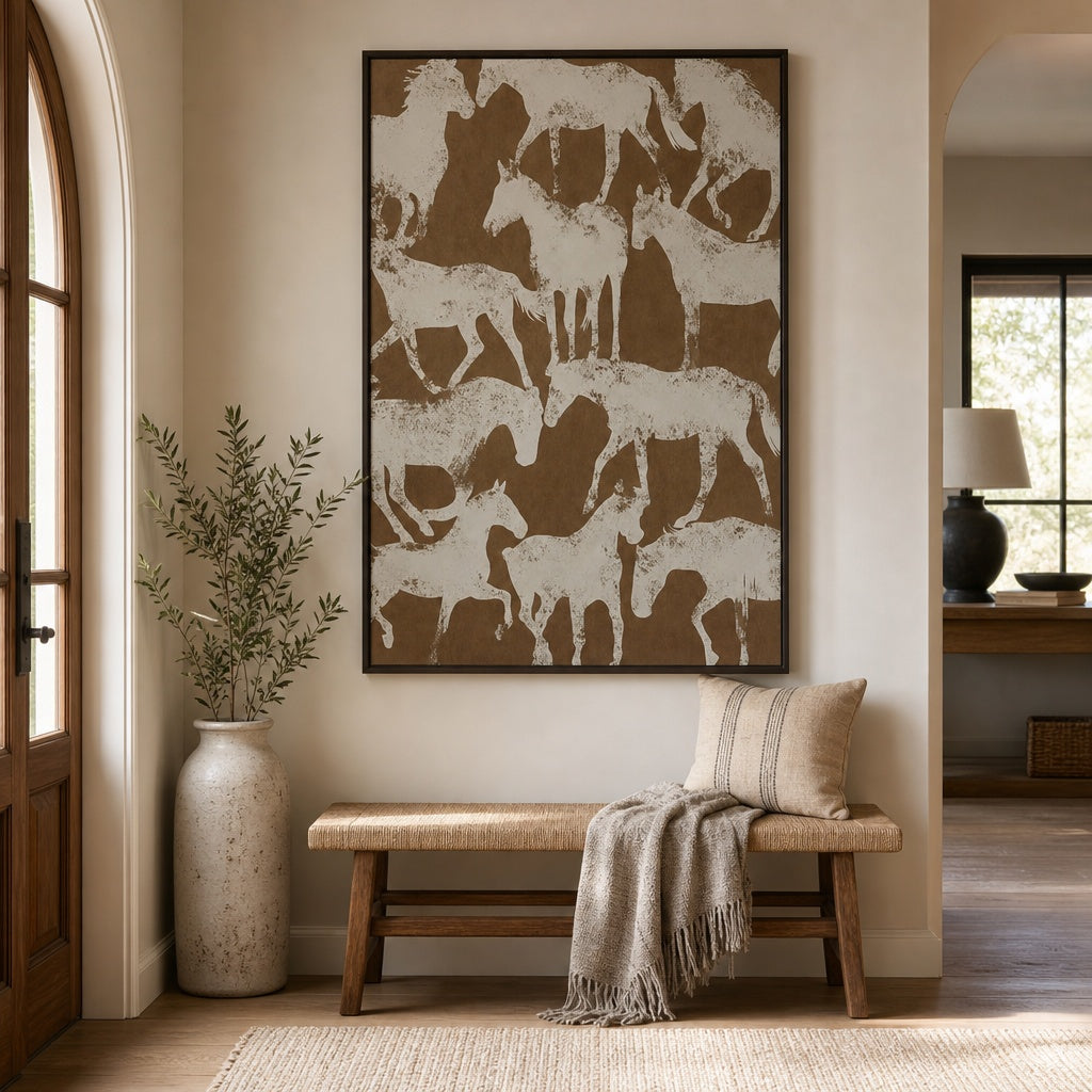White Horse Silhouette Bohemian Painting