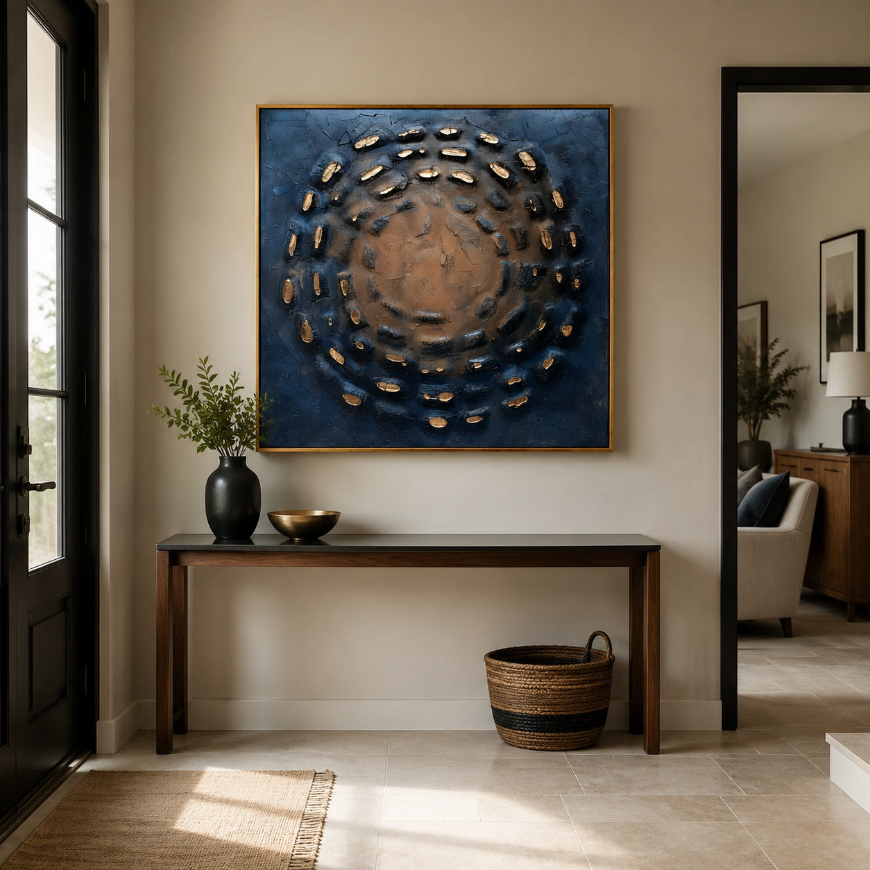 Celestial Stone Spiral – Blue and Brown Textured Abstract Painting