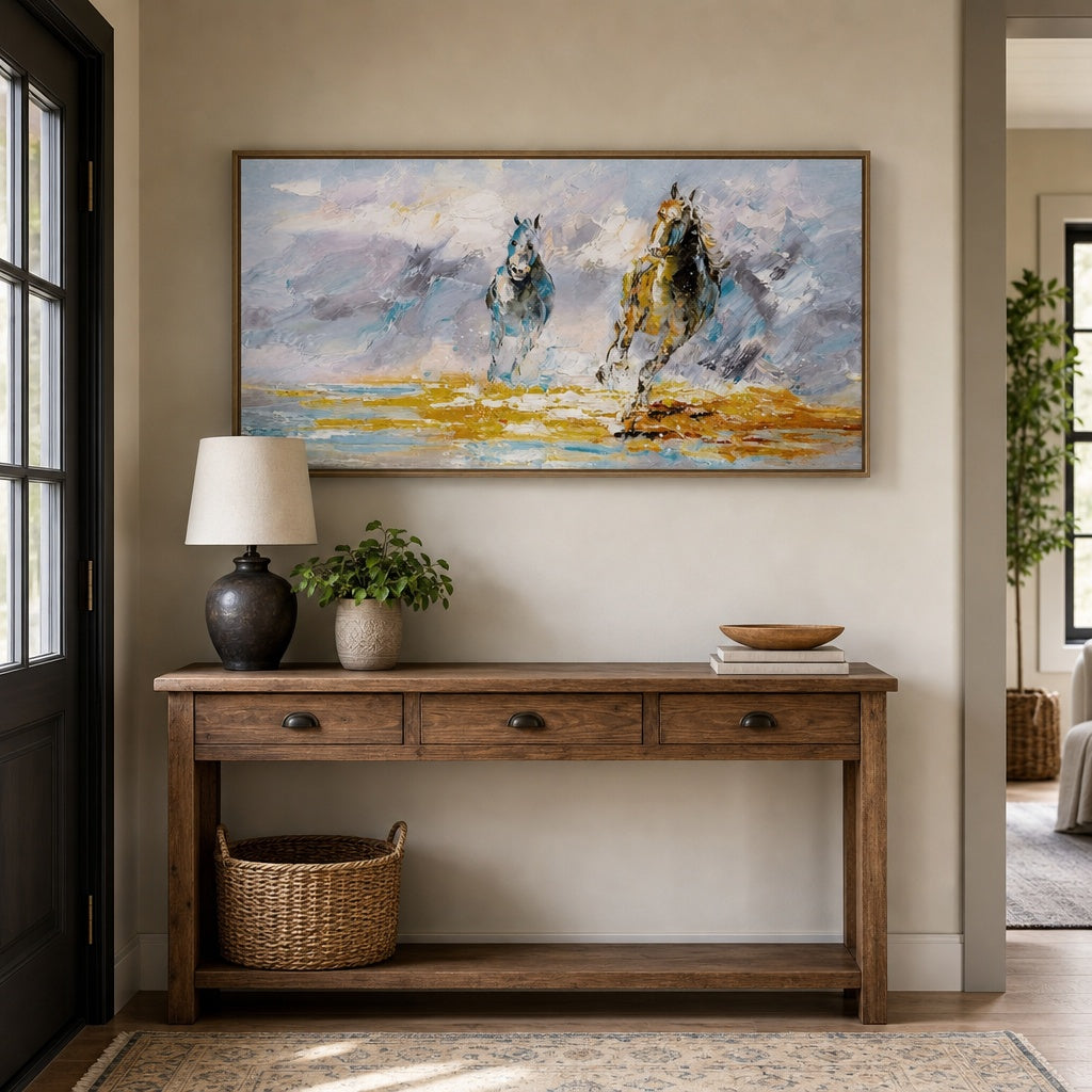 Running Horses Coastal Landscape Painting