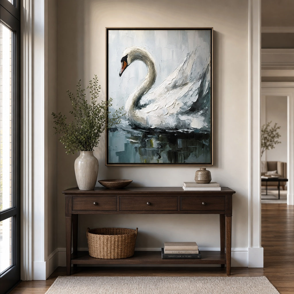White Swan Lake Textured Painting