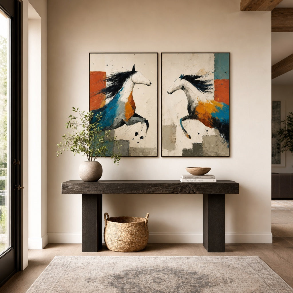 Colorful Horse Duo Abstract Painting