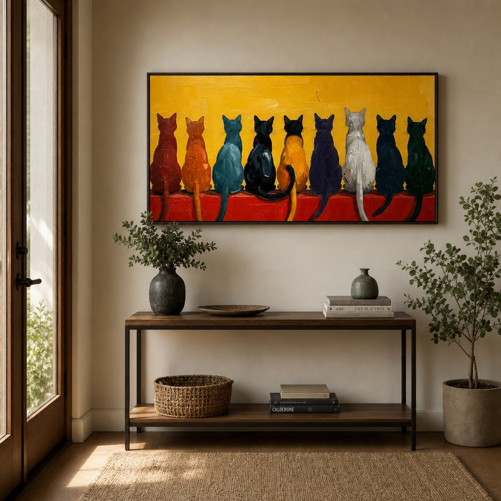 Colorful Cat Silhouette Wall Art Painting
