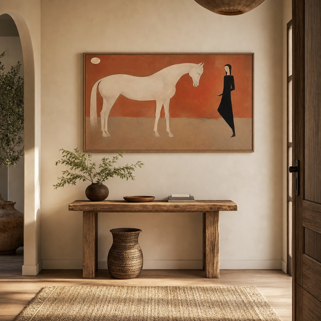 White Horse Minimalist Abstract Painting