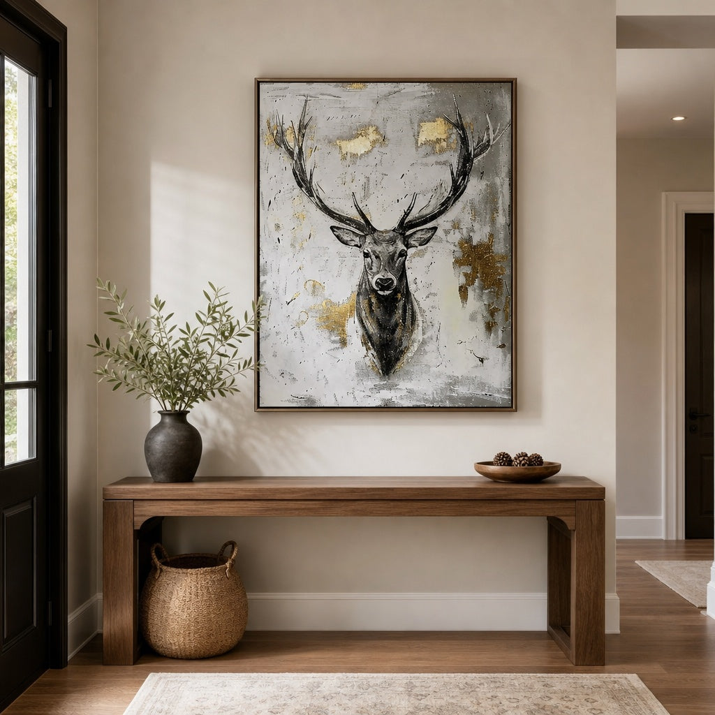 Black Deer Rustic Wildlife Painting