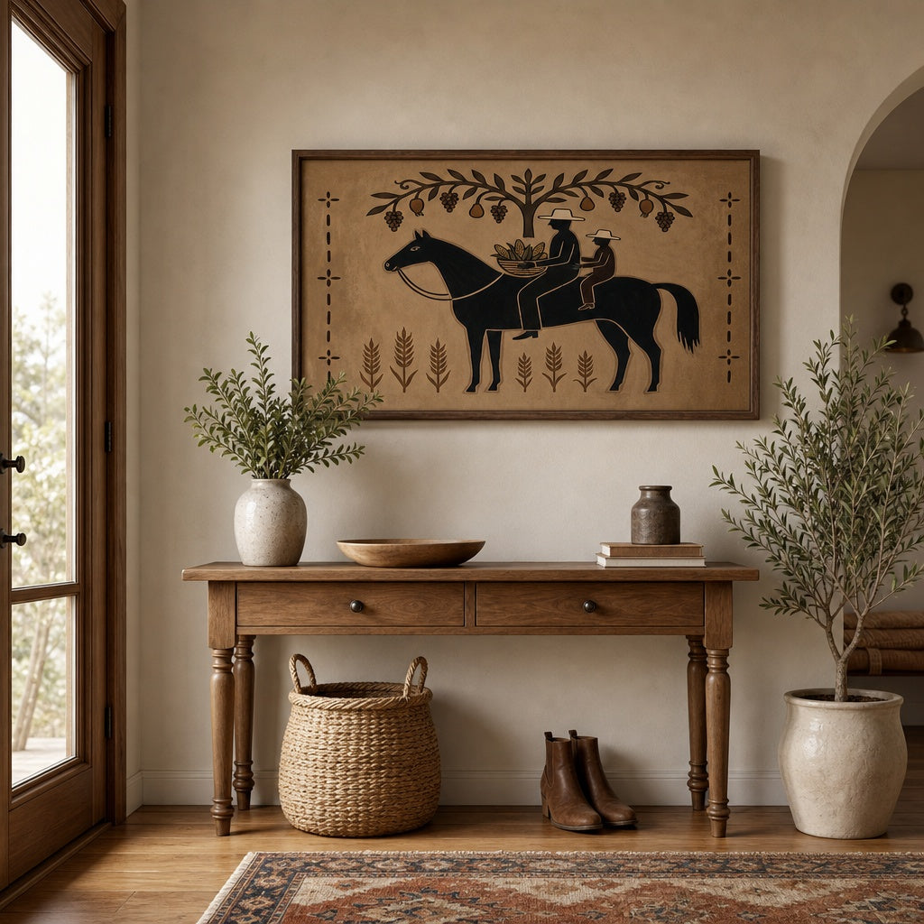 Vintage Horse Rider Farmhouse Painting