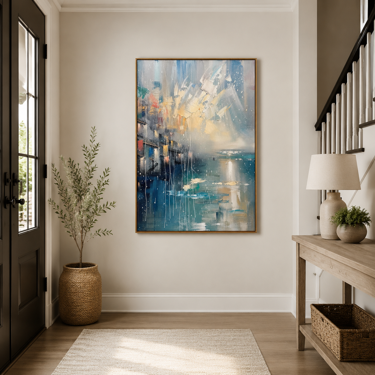 Coastal City Light – Blue Abstract Seascape Painting