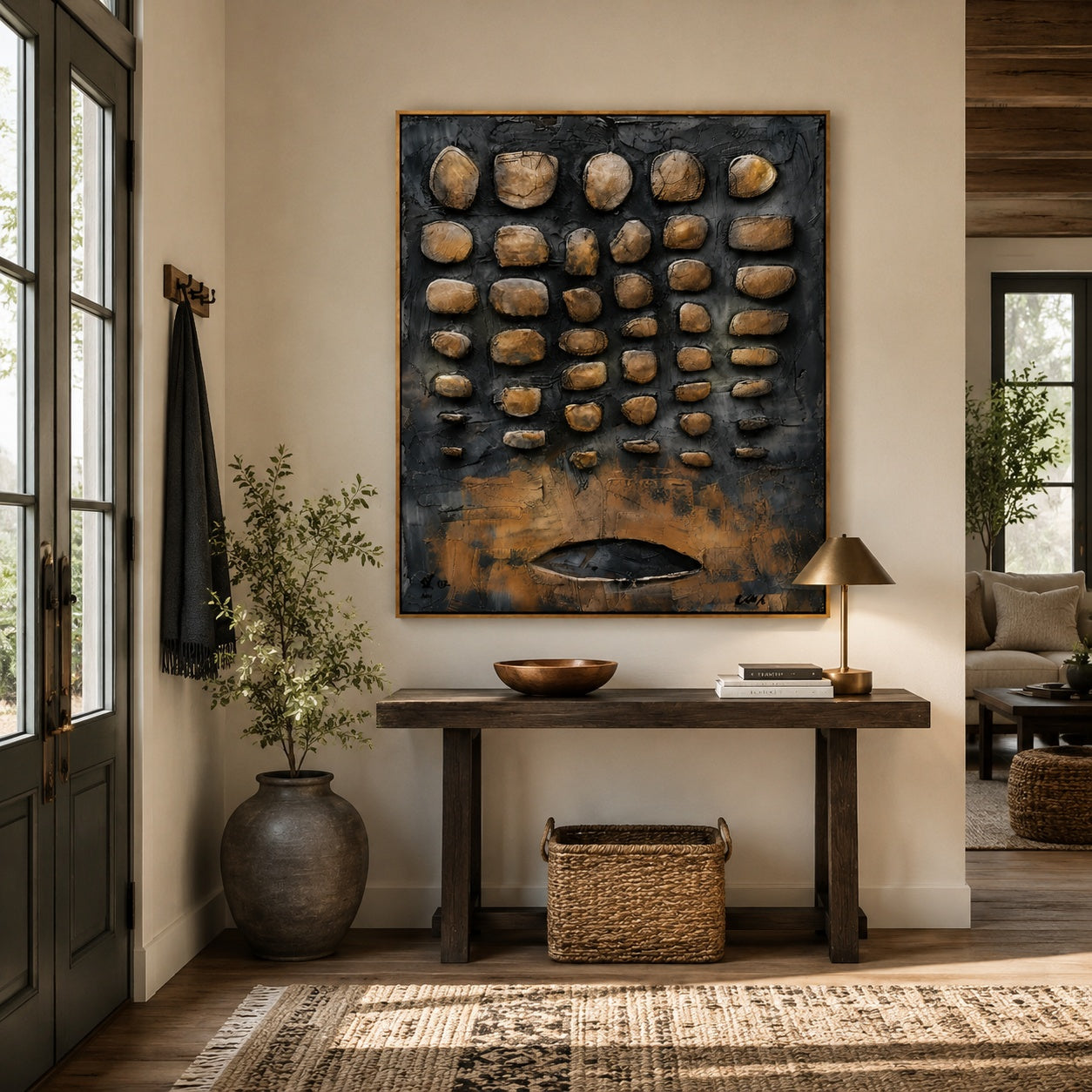 Stone Vessel – Brown and Black Textured Abstract Painting
