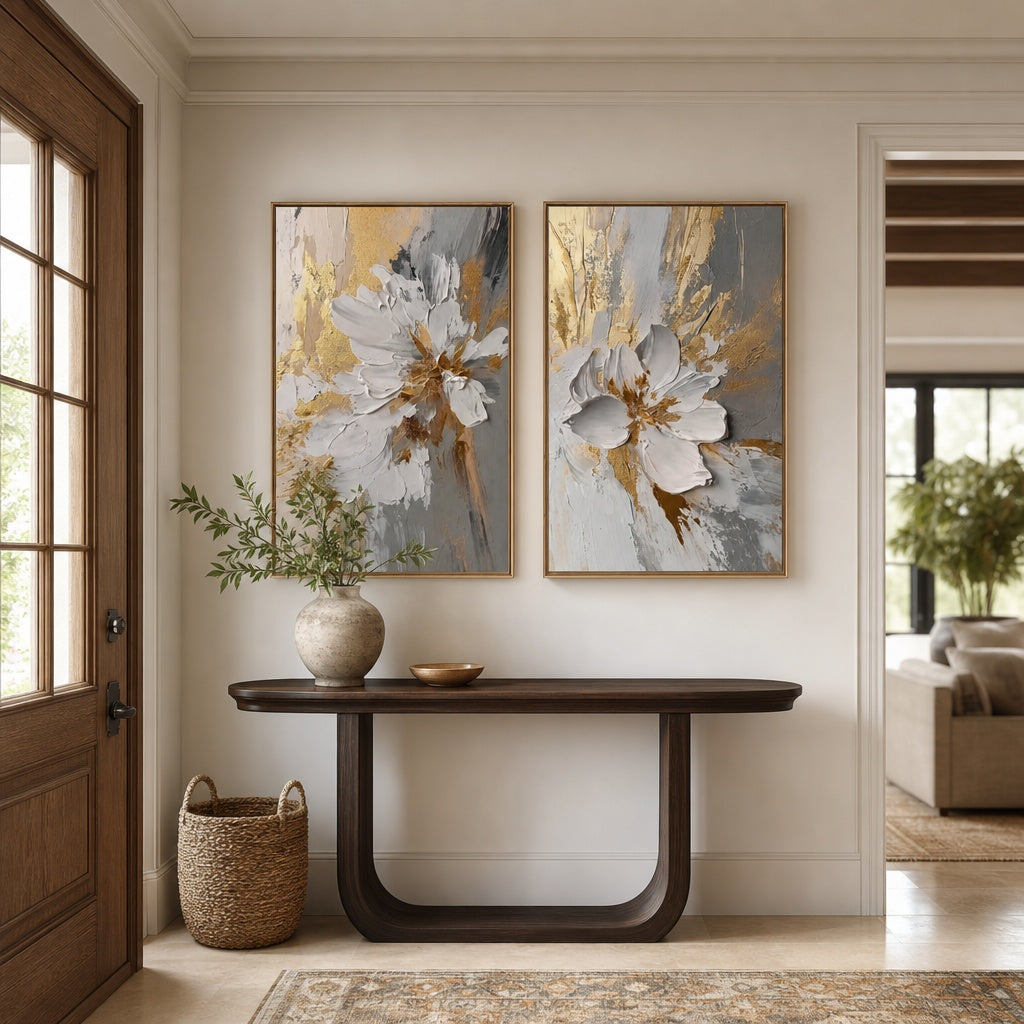 Golden White Blossom Diptych