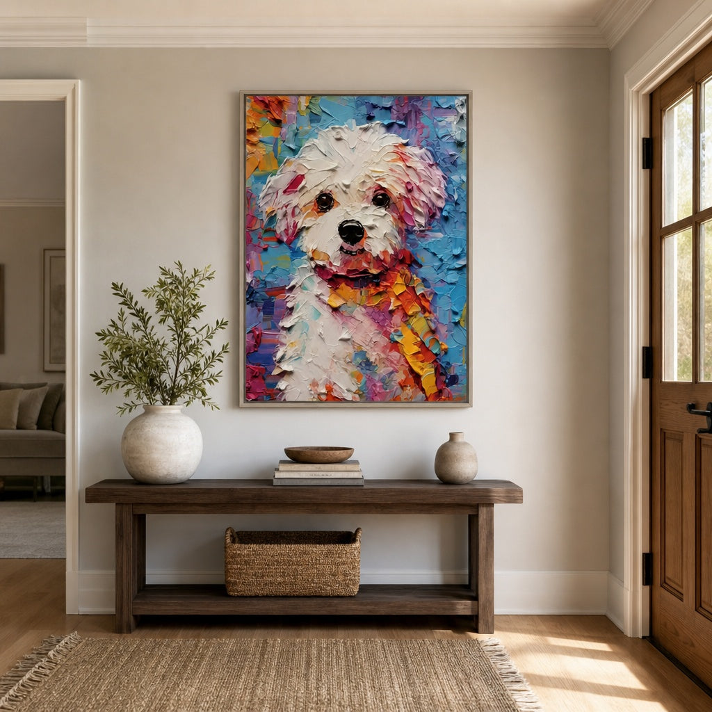 Colorful White Puppy Portrait Painting