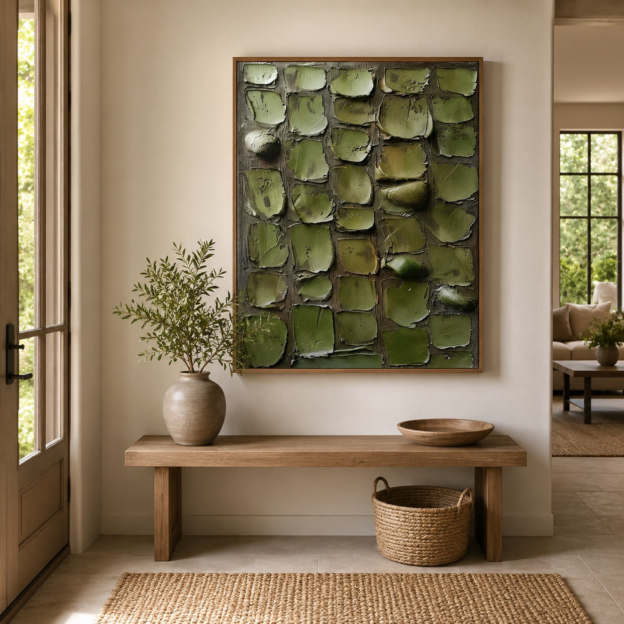 Olive Stone Mosaic – Green Textured Abstract Painting