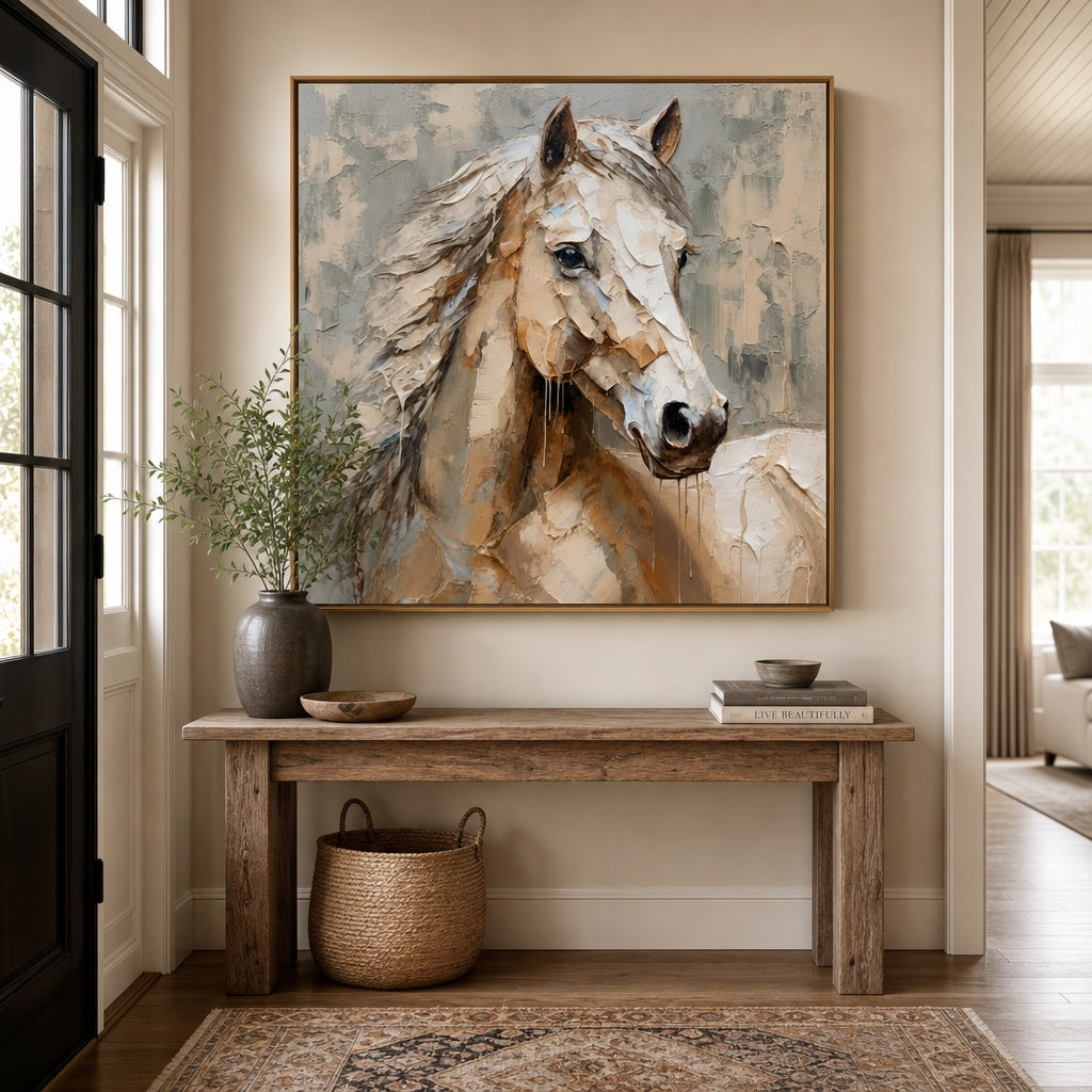 White Horse Textured Equestrian Painting