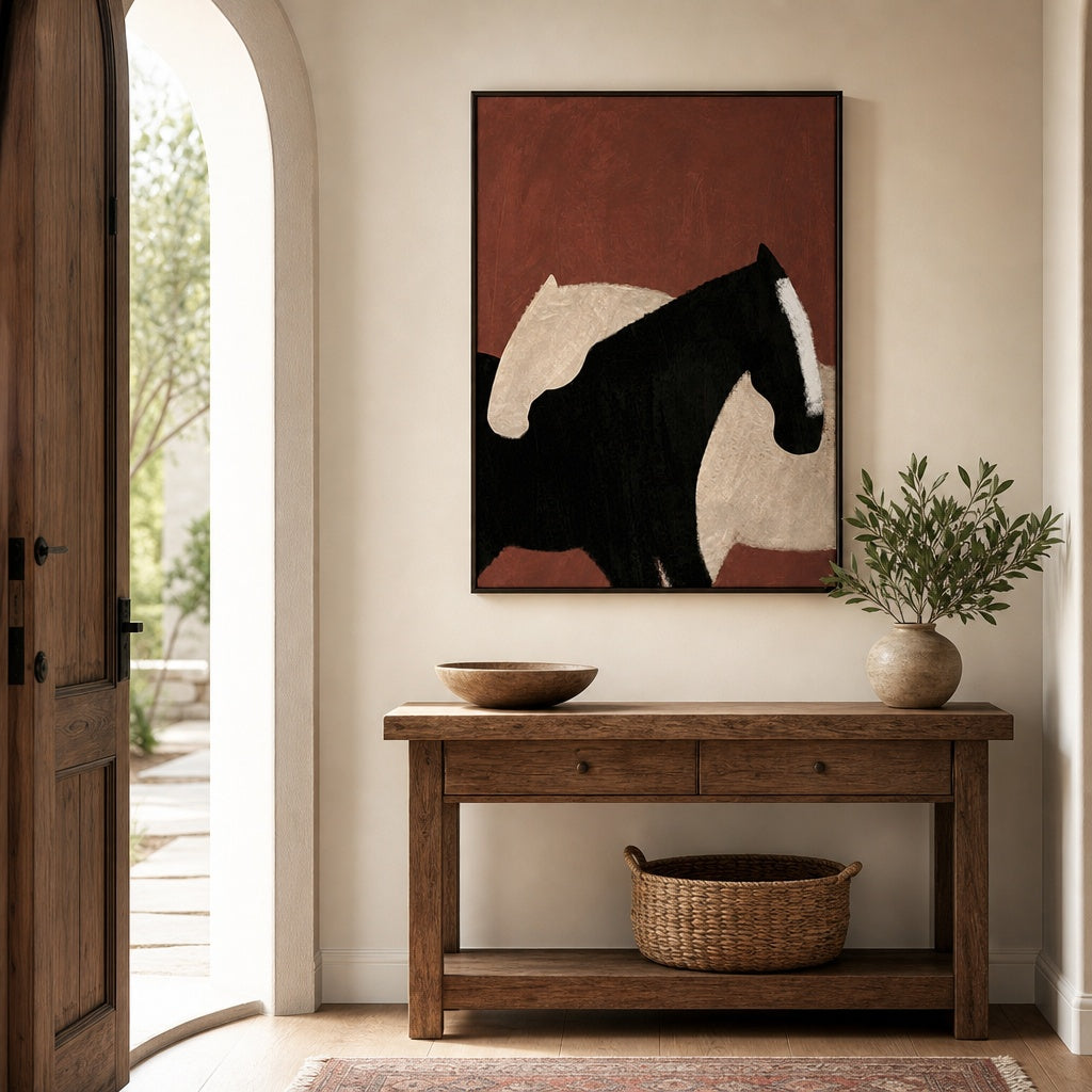 Black and White Horse Abstract Painting