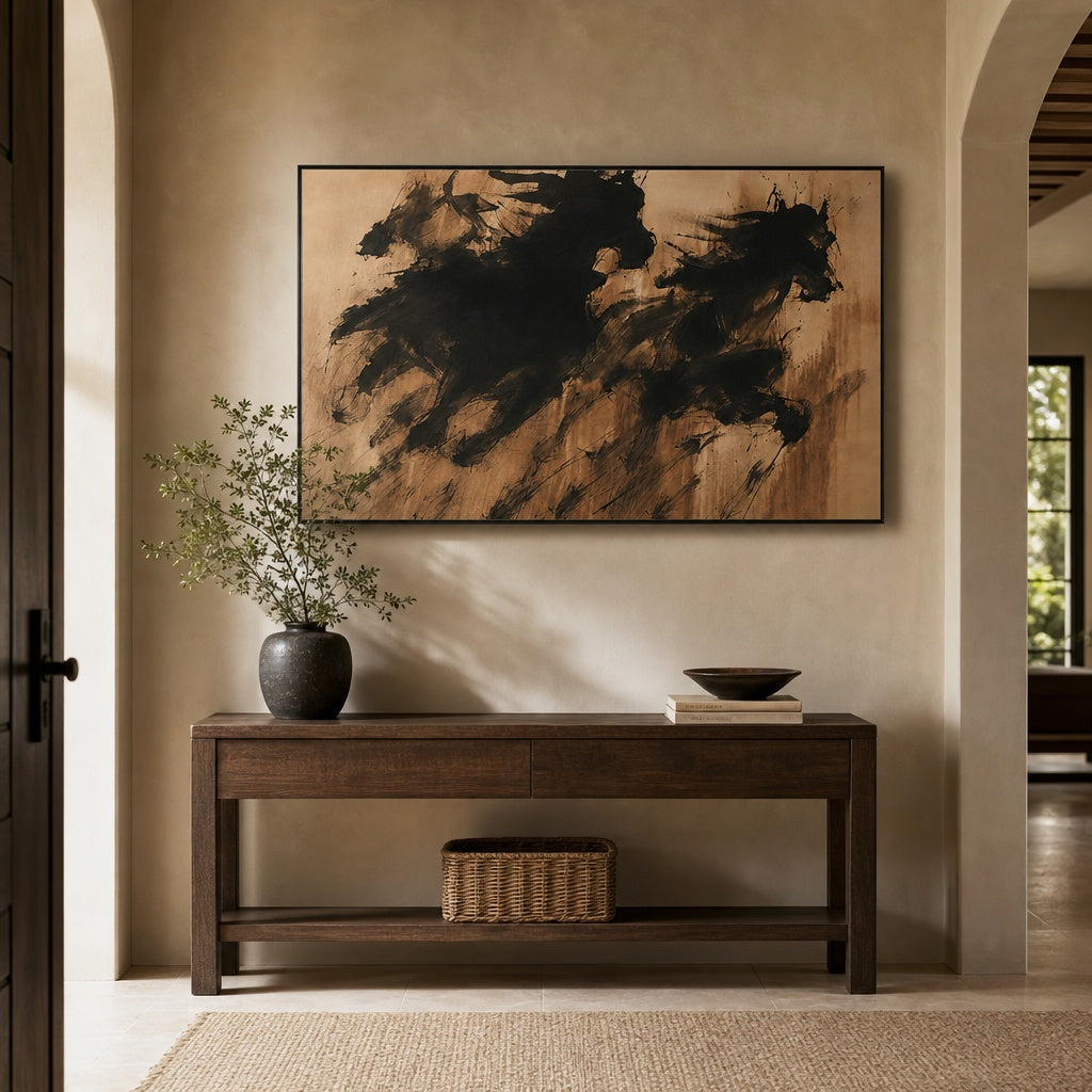 Black Abstract Horse Texture Painting