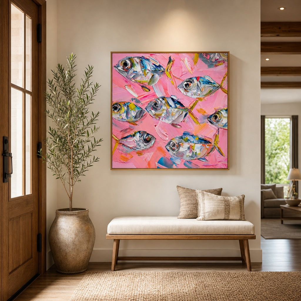 Pink Ocean Fish Abstract Painting