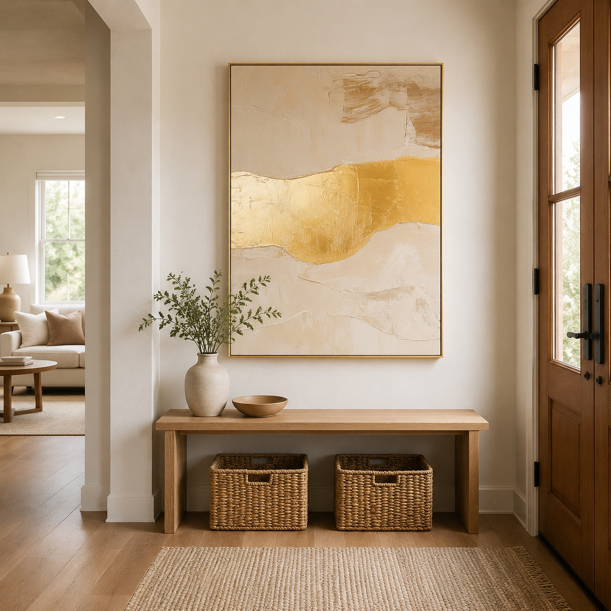 Golden Horizon – Neutral Gold Abstract Textured Painting