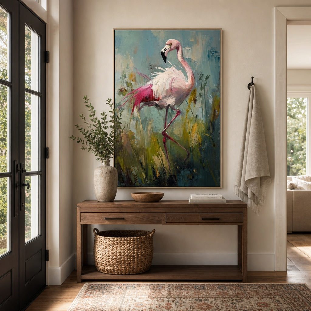 Pink Flamingo Coastal Bird Painting