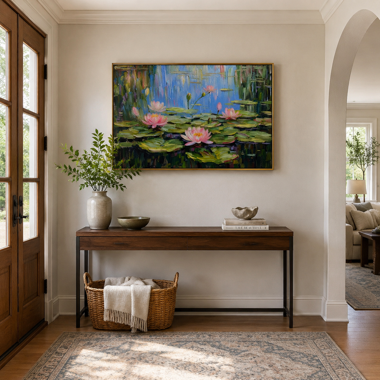 Pink Lotus Pond – Impressionist Floral Landscape Painting