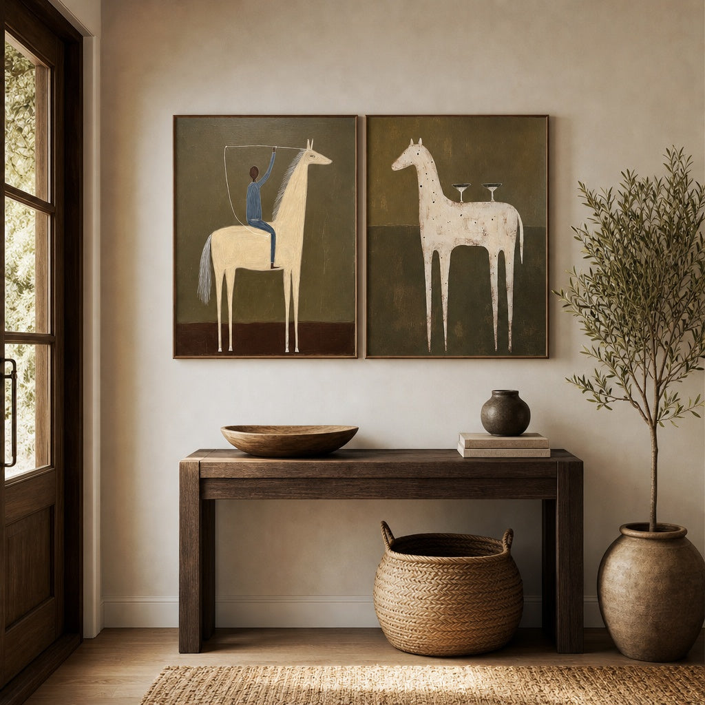 Minimalist Horse Duo Bohemian Painting
